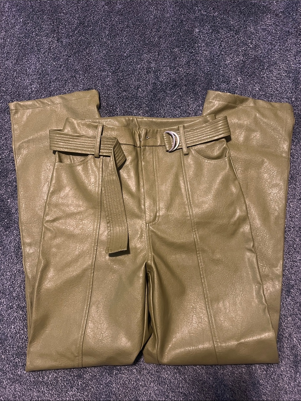 PacSun Olive Faux Leather High-Waist Pants